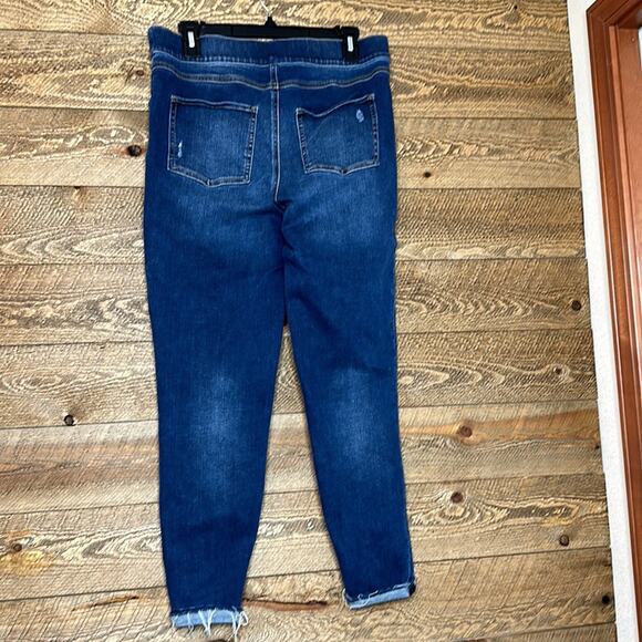 Spanx Distressed Ankle Skinny Jeans Blue Pull-On Stretch Size Large - Picture 7 of 10